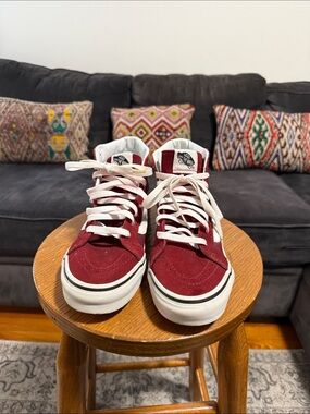 Vans Burgundy and White High Top Sneakers